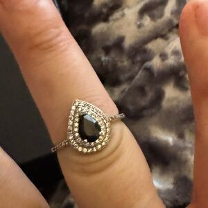 Elegant Black and Silver Teardrop Ring